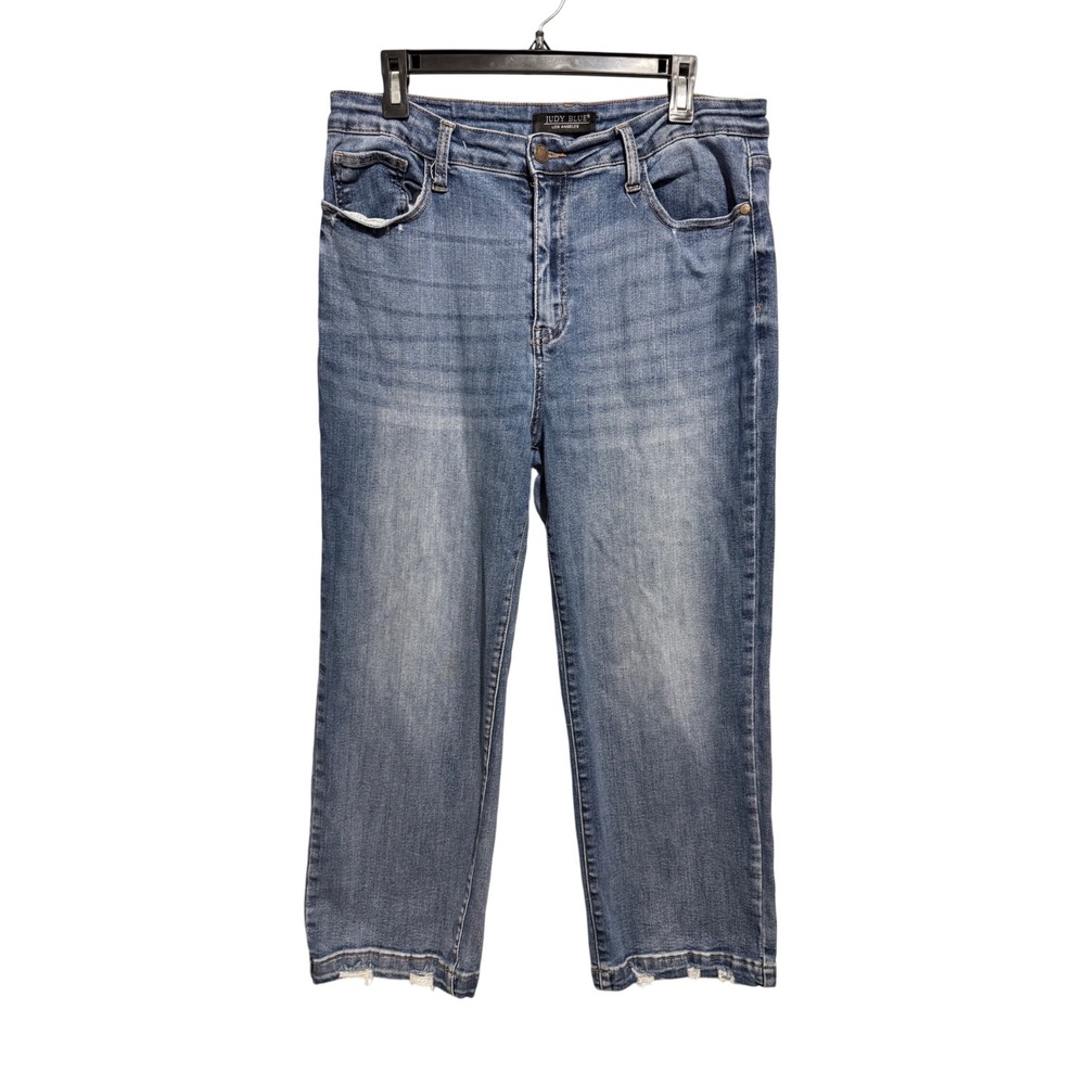 Judy Blue Straight Leg Jeans Womens 15/32 High Rise Distressed Raw Hem Denim‎